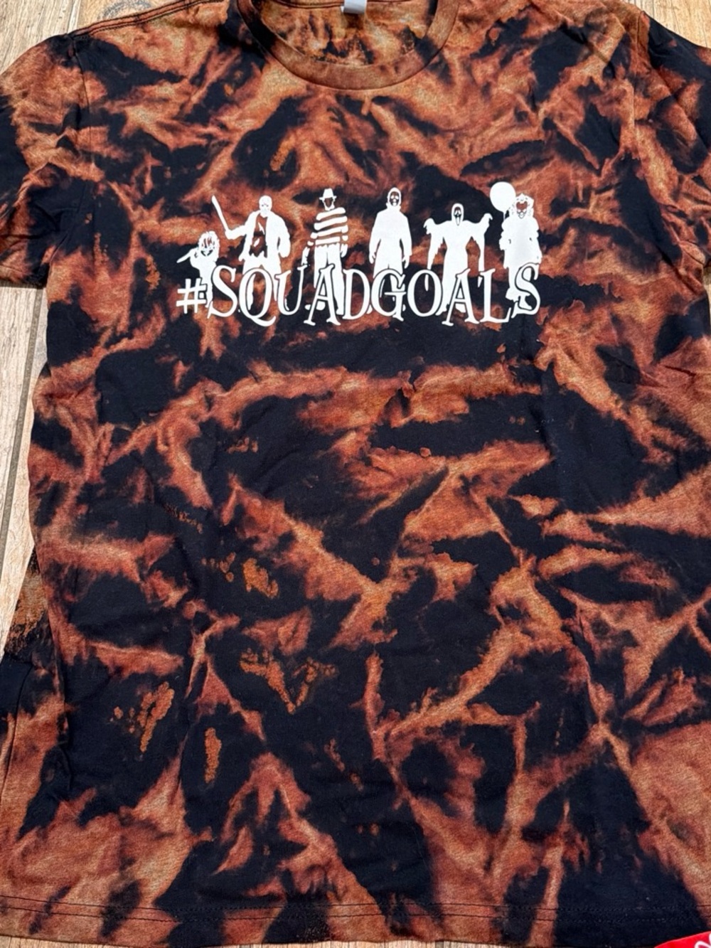 Women’s bleached tee "#SQUADGOALS" Graphic Tee - Black & Brown - horror tees
